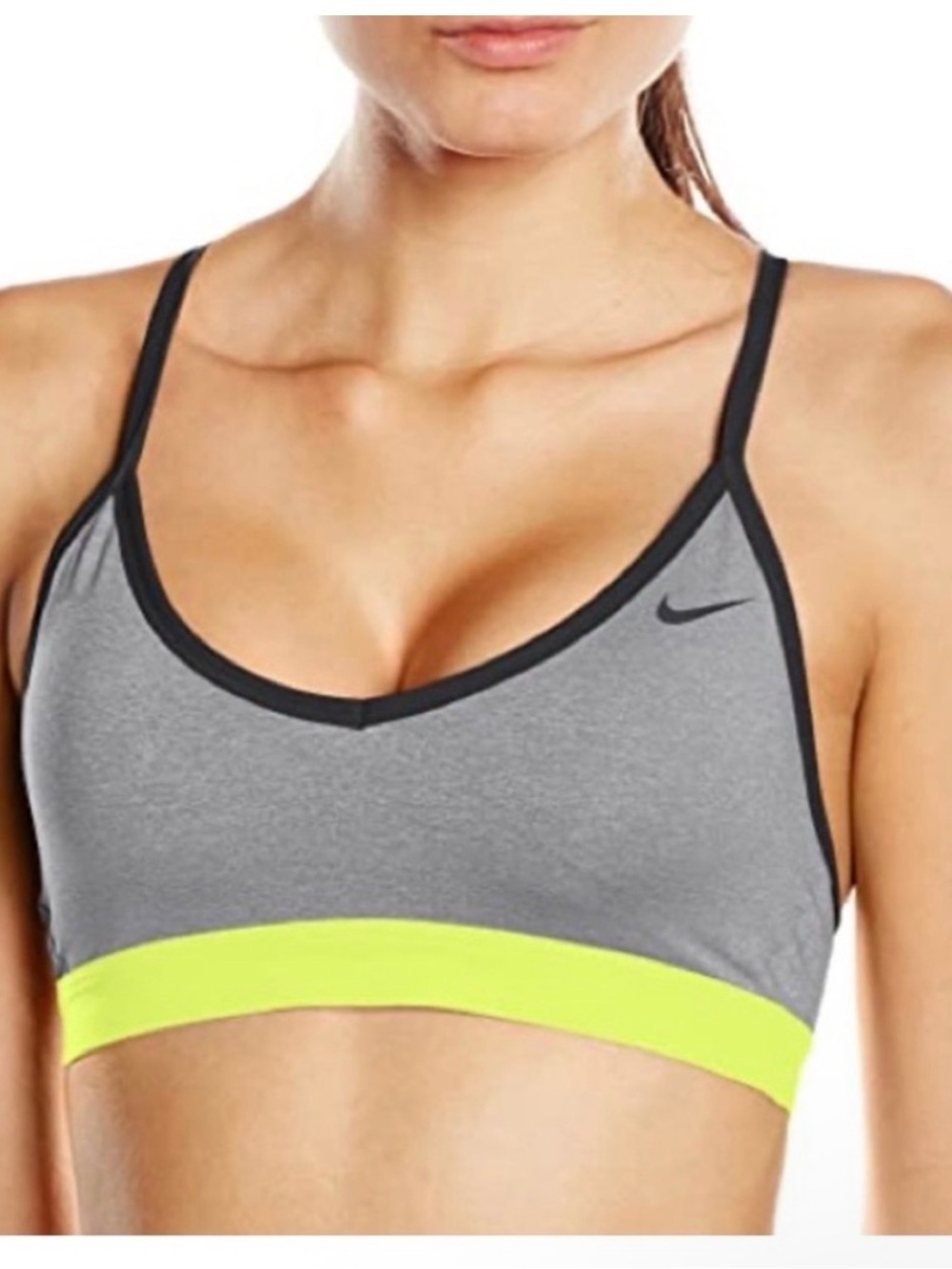Nike Gray and Neon Yellow Light-Support Sports Bra